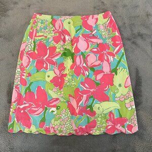 Vintage Lilly Pulitzer Birds Toucan Parrot Scallop Cotton Skirt Women's 6